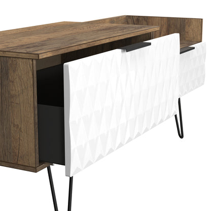 Harlequin TV Unit White & Oak 1 Shelf 2 Drawers 128cm