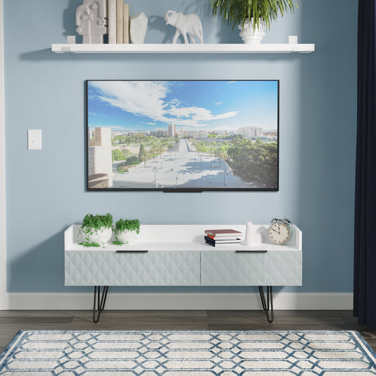 Harlequin TV Unit Teal & White 2 Drawers 128cm