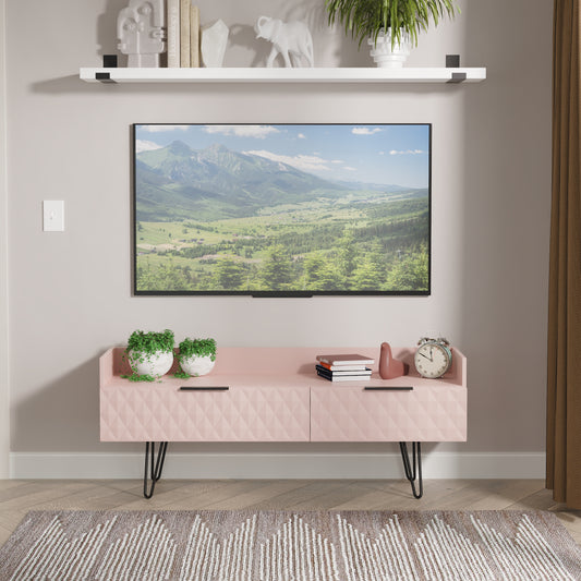 Harlequin TV Unit Pink 2 Drawers 128cm