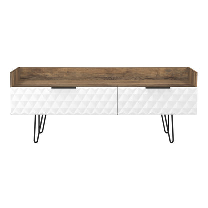 Harlequin TV Unit White & Oak 2 Drawers 128cm