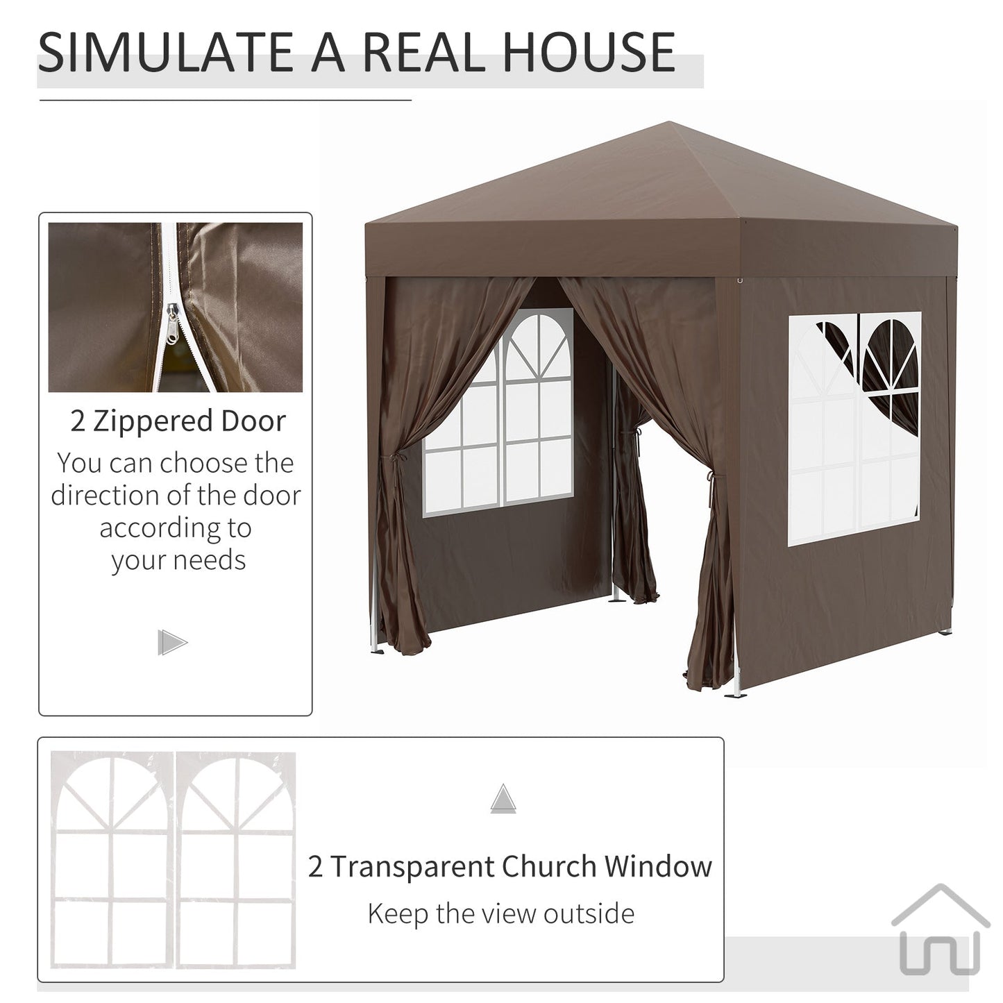 2m x 2m Garden Pop Up Gazebo Marquee Party Tent Wedding Awning Canopy New With free Carrying Case Coffee + Removable 2 Walls 2 Windows
