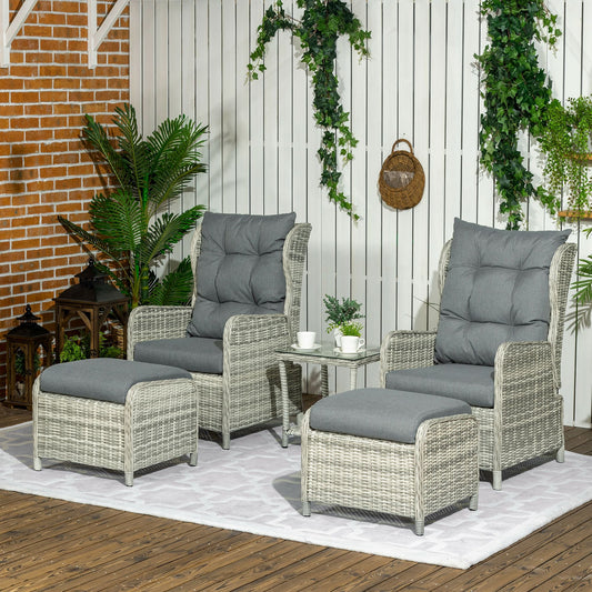 5-Pieces PE Rattan Sun Lounger Set