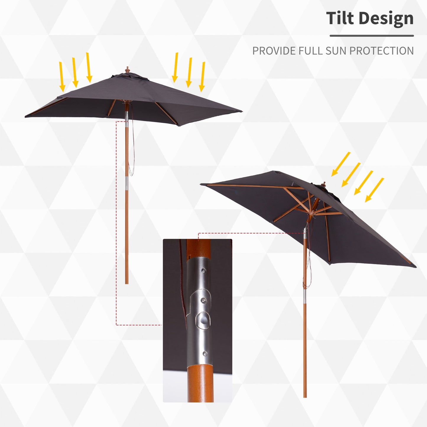 2M X 1.5M Garden Parasol Umbrella With Tilting Sunshade Canopy