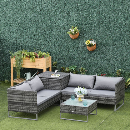 4-Piece Garden Rattan Wicker Outdoor Furniture Patio Corner Sofa Love Seat and Table Set with Cushions Side Desk Storage - Mixed Grey Primary Image