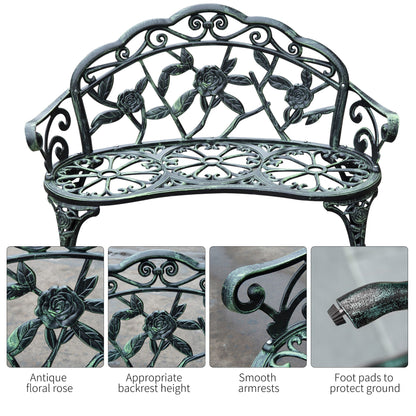 Cast Aluminum Garden Bench-Antique Green