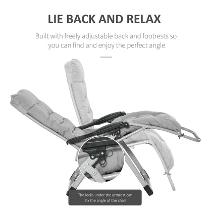 2-Piece Reclining Zero Gravity Chair Metal Frame Folding Garden Sun Lounger with Cushion Headrest Light Grey