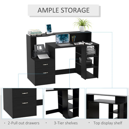 Computer Desk Study Table Modern Home Office Writing Workstation Furniture Printer Shelf Rack w/ Storage Drawer & Shelves Black