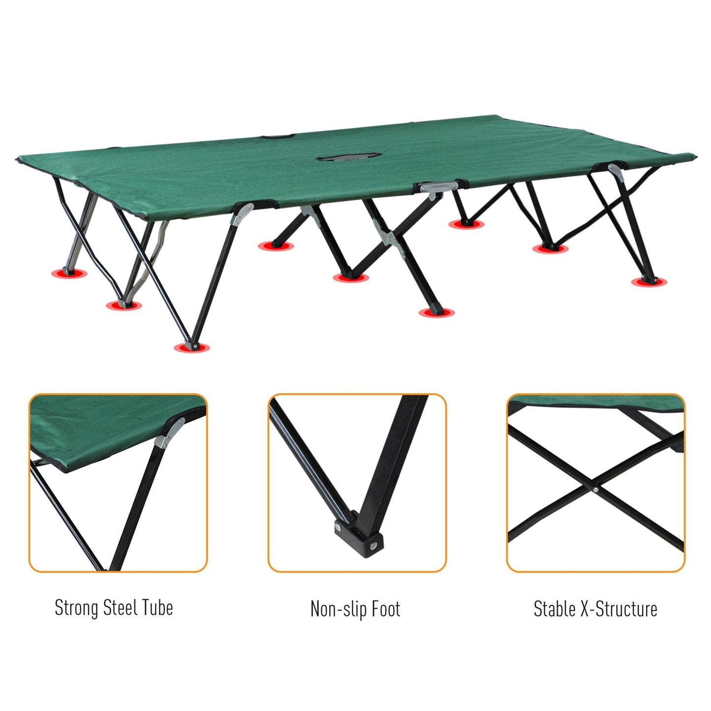 Outsunny Double Camping Bed Camping Cot Foldable Sunbed Outdoor Patio Sleeping Bed Super Light With Carry Bag (Green)