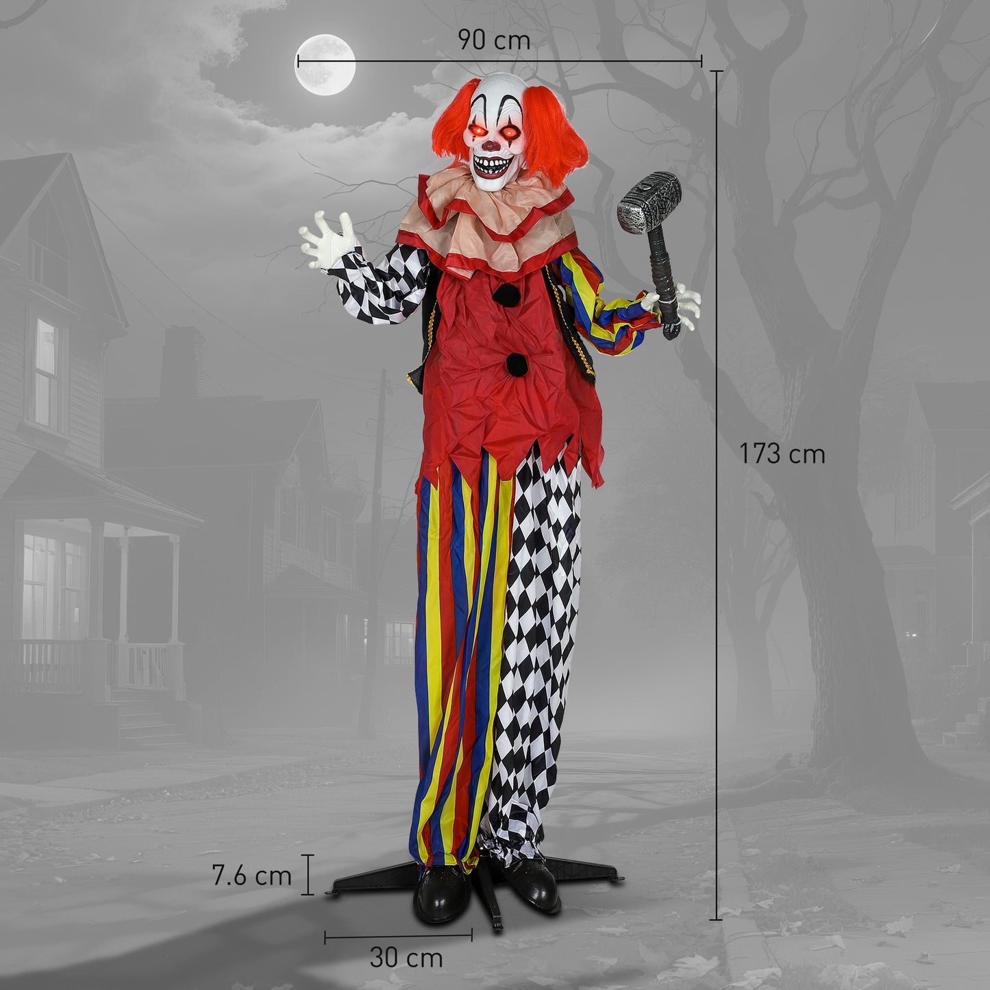 Animated Clown Halloween Decoration - 173cm