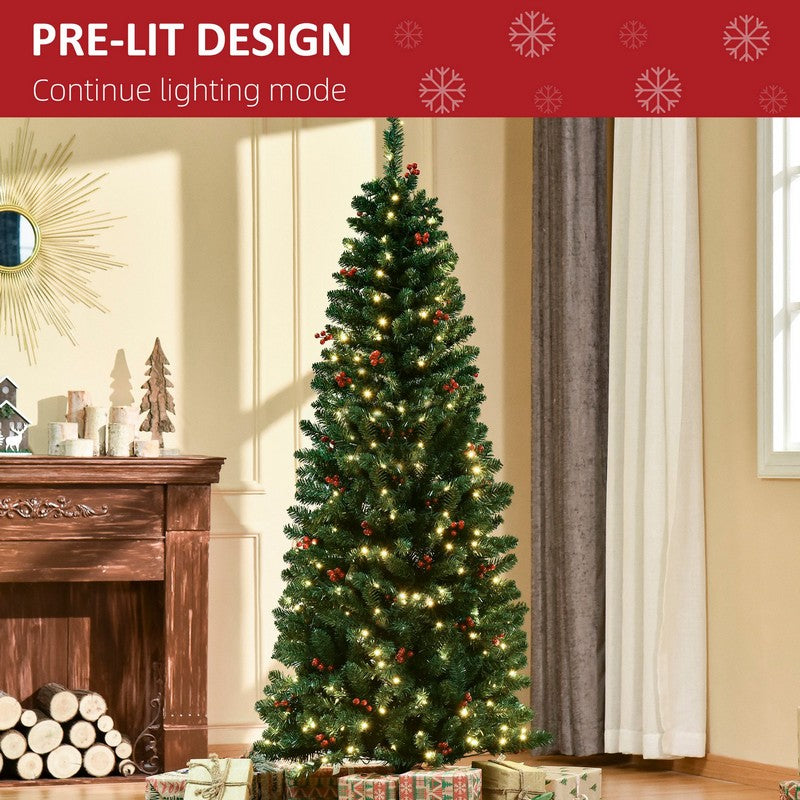 6FT Prelit Artificial Pencil Christmas Tree with Warm White LED Light