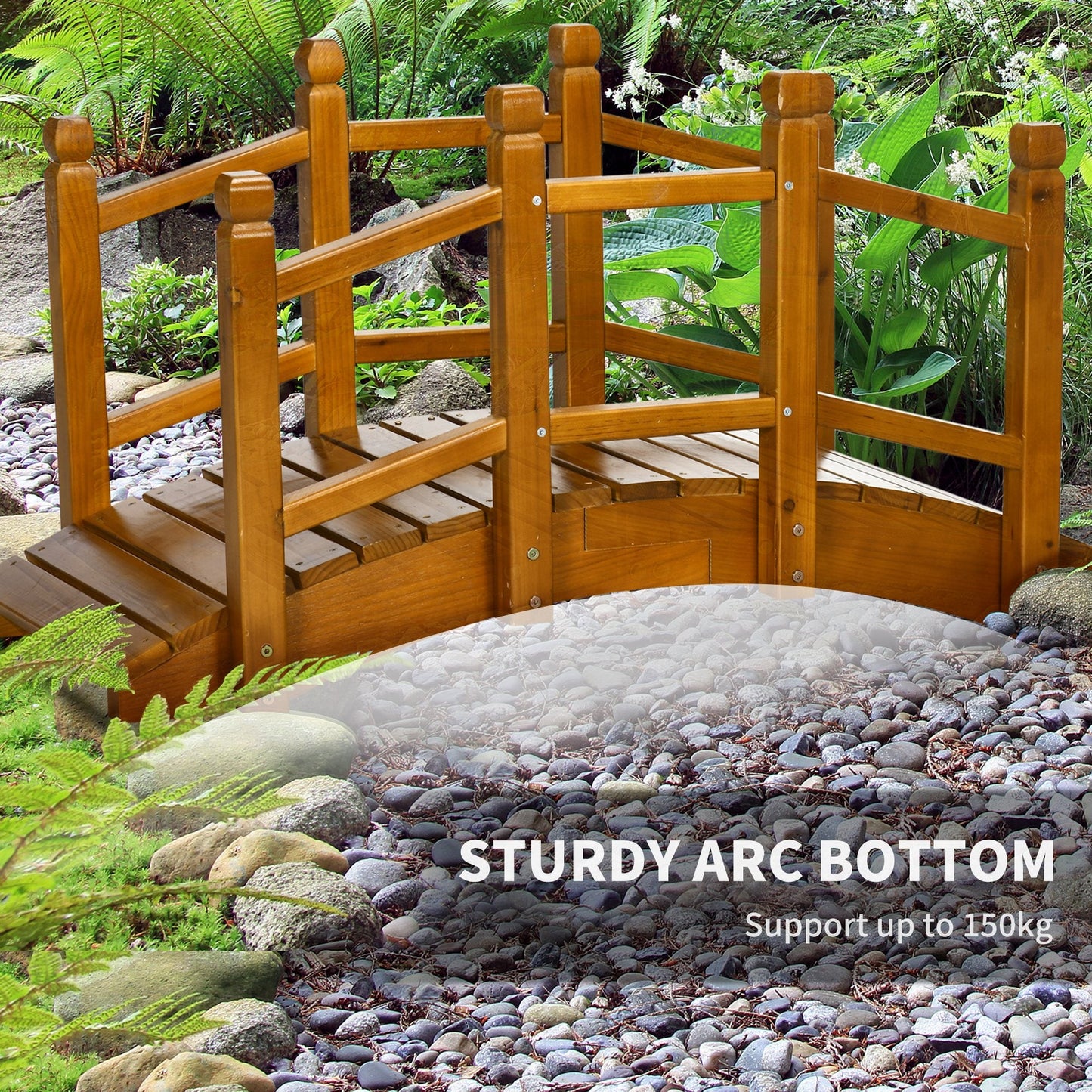 Outsunny Wooden Garden Bridge with Safety Railings