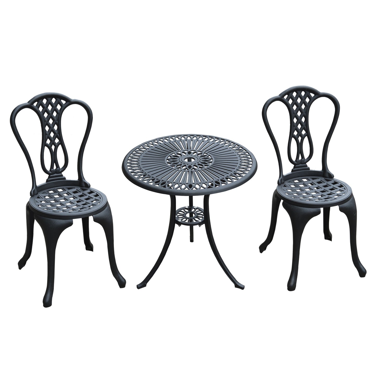 3-Piece Patio Cast Aluminium Bistro Set Garden Outdoor Furniture Table and Chairs Shabby Chic Style Primary Image