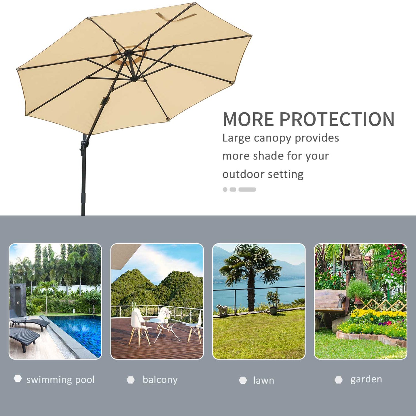 Round Umbrella Parasol W/ Tilt 360° Rotation and Hand Crank Cross Base-Beige