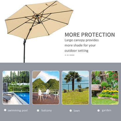 Round Umbrella Parasol W/ Tilt 360° Rotation and Hand Crank Cross Base-Beige