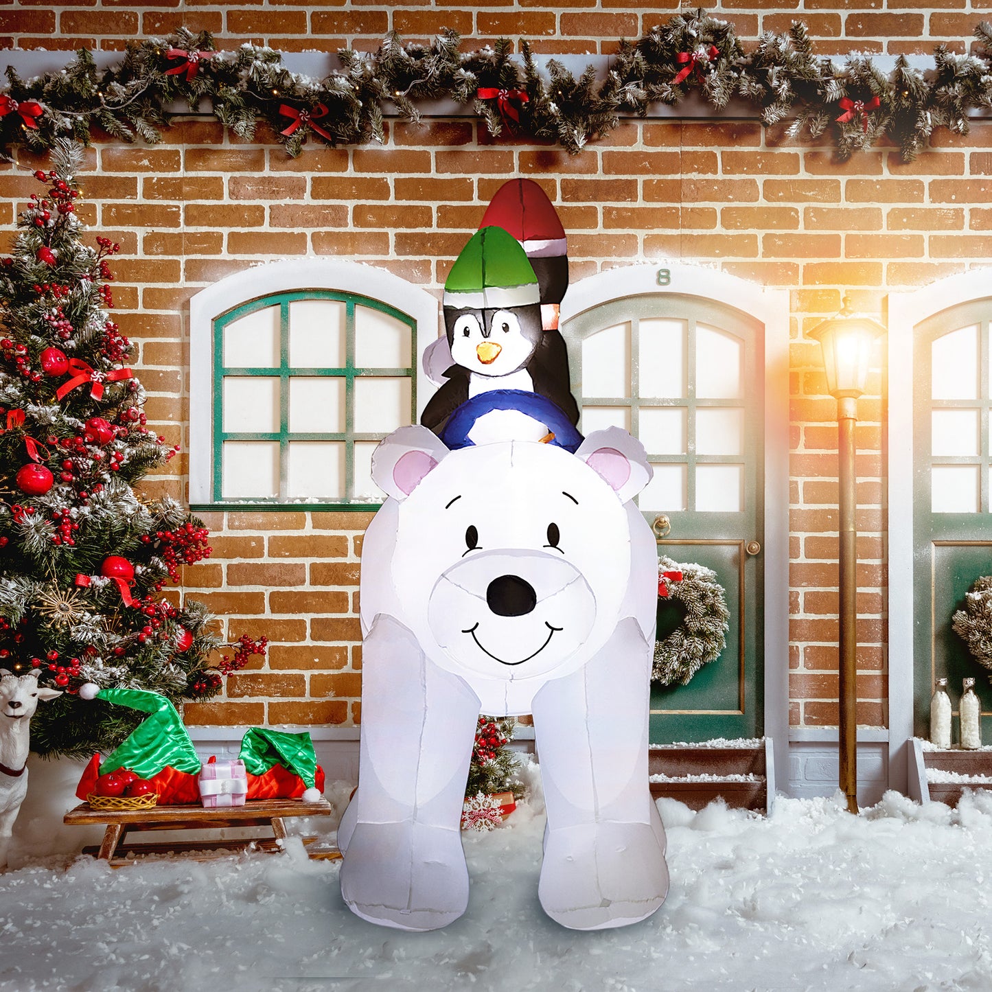 Polar Bear & Penguins Inflatable Christmas Decoration - 196cm