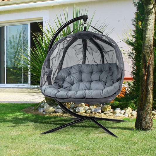 Double Hanging Egg Chair 2 Seaters Texteline Swing Hammock Chair with Stand
