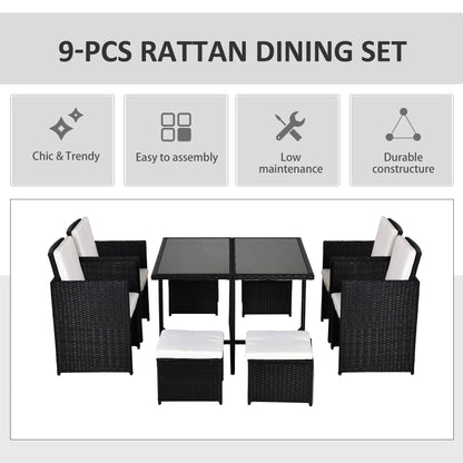 9-Pieces PE Rattan Cube Garden Furniture Set with Cushions