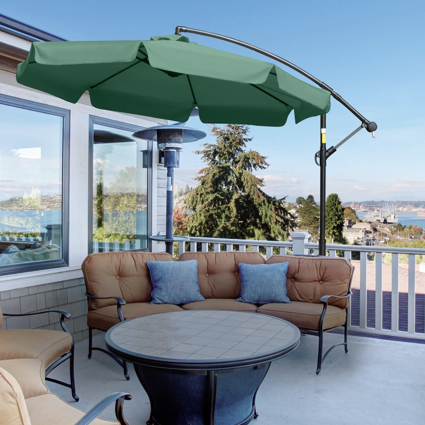 2.7M Garden Banana Parasol Cantilever Umbrella With Crank Handle And Cross Base For Outdoor
