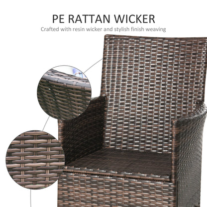 Outsunny 2-Seater Outdoor Rattan Armchair Dining Chair Garden Patio Furniture w/ Armrests Cushions Mixed Brown