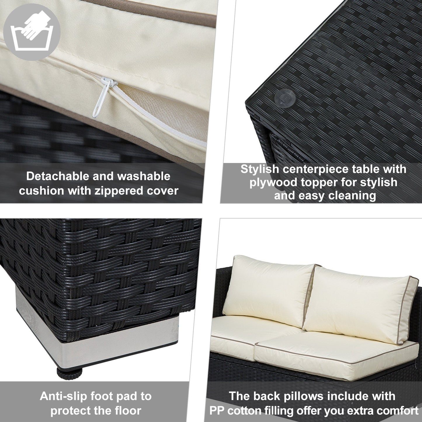 4-Piece Rattan Wicker Garden Furniture Patio Sofa Storage & Table Set w/ 2 Drawers Coffee Table