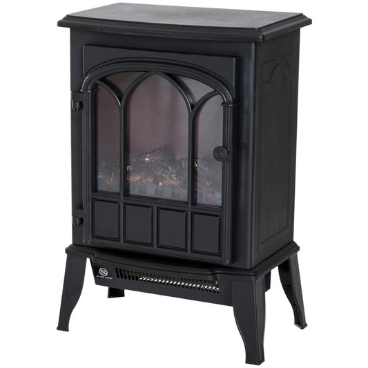 Electric Fireplace Heater Freestanding Stove with LED Flame Effect 1000W/2000W-Black