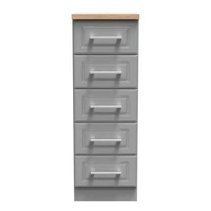 Kent Tall Tallboy Grey & Oak 5 Drawers 108cm