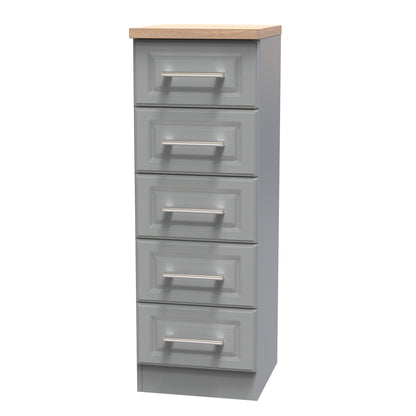 Kent Tall Tallboy Grey & Oak 5 Drawers 108cm