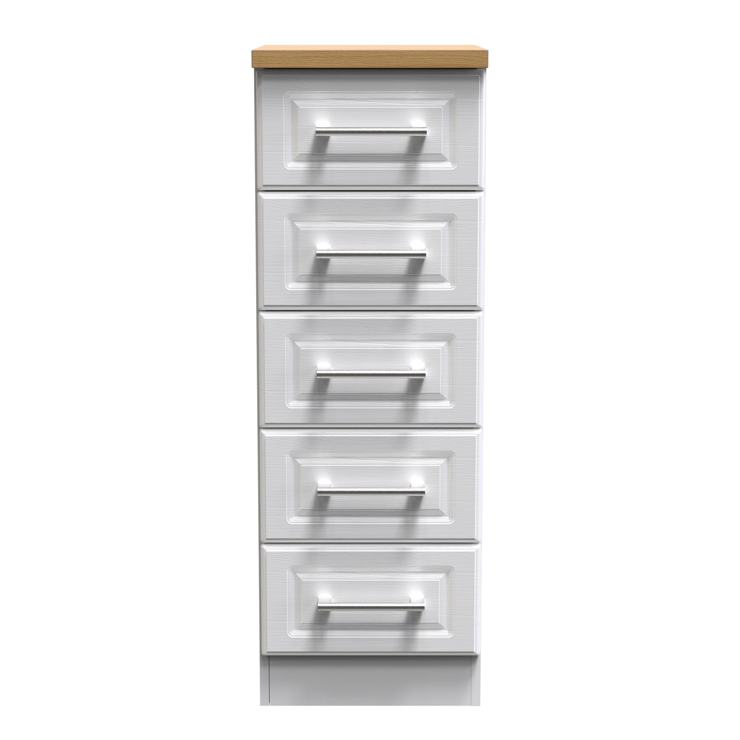 Kent Tall Tallboy White & Oak 5 Drawers 108cm
