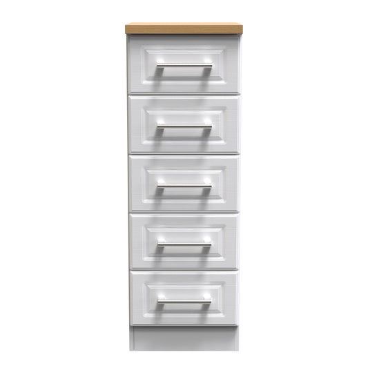 Kent Tall Tallboy White & Oak 5 Drawers 108cm