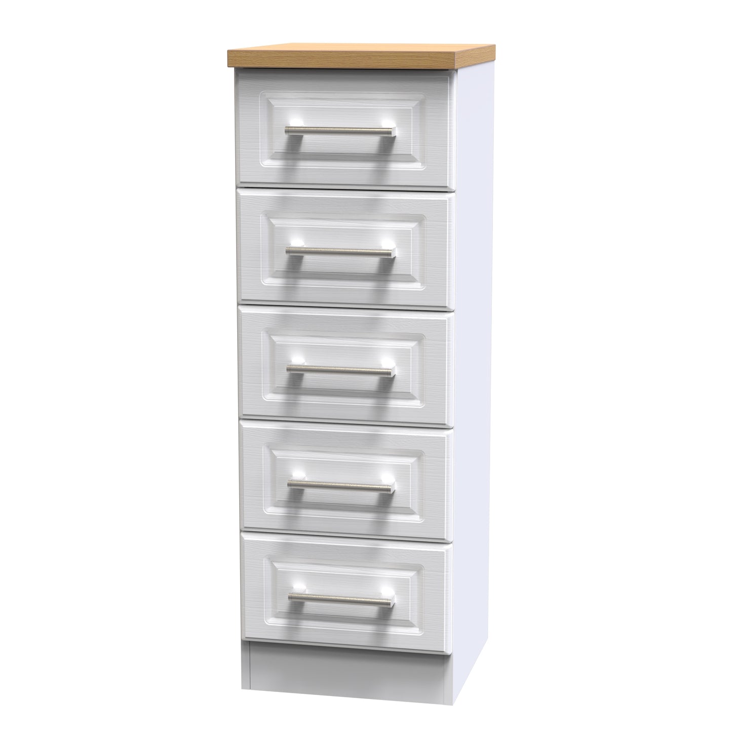 Kent Tall Tallboy White & Oak 5 Drawers 108cm