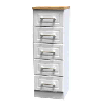 Kent Tall Tallboy White & Oak 5 Drawers 108cm