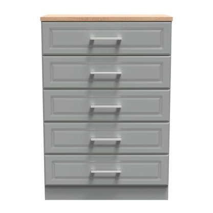 Kent Tall Chest of Drawers Grey & Oak 5 Drawers 108cm