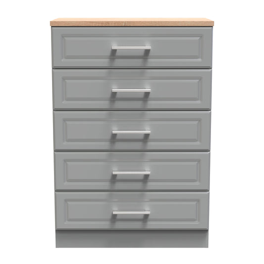 Kent Tall Chest of Drawers Grey & Oak 5 Drawers 108cm