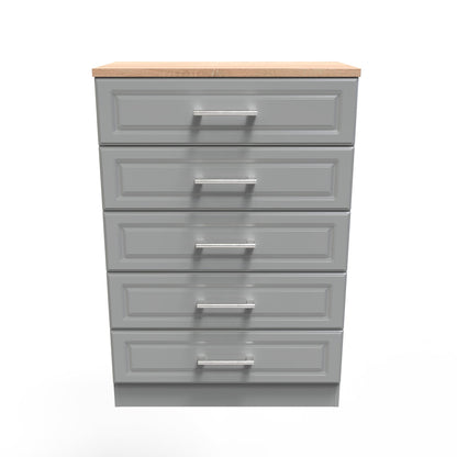 Kent Tall Chest of Drawers Grey & Oak 5 Drawers 108cm