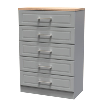 Kent Tall Chest of Drawers Grey & Oak 5 Drawers 108cm