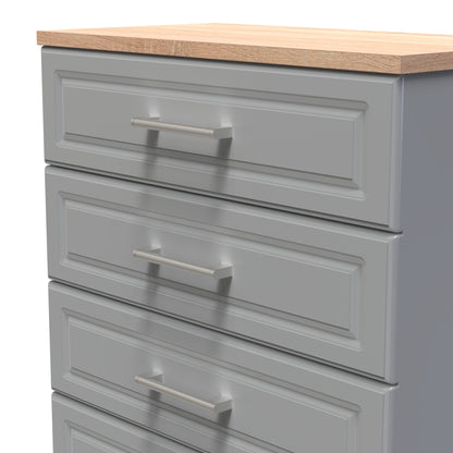Kent Tall Chest of Drawers Grey & Oak 5 Drawers 108cm