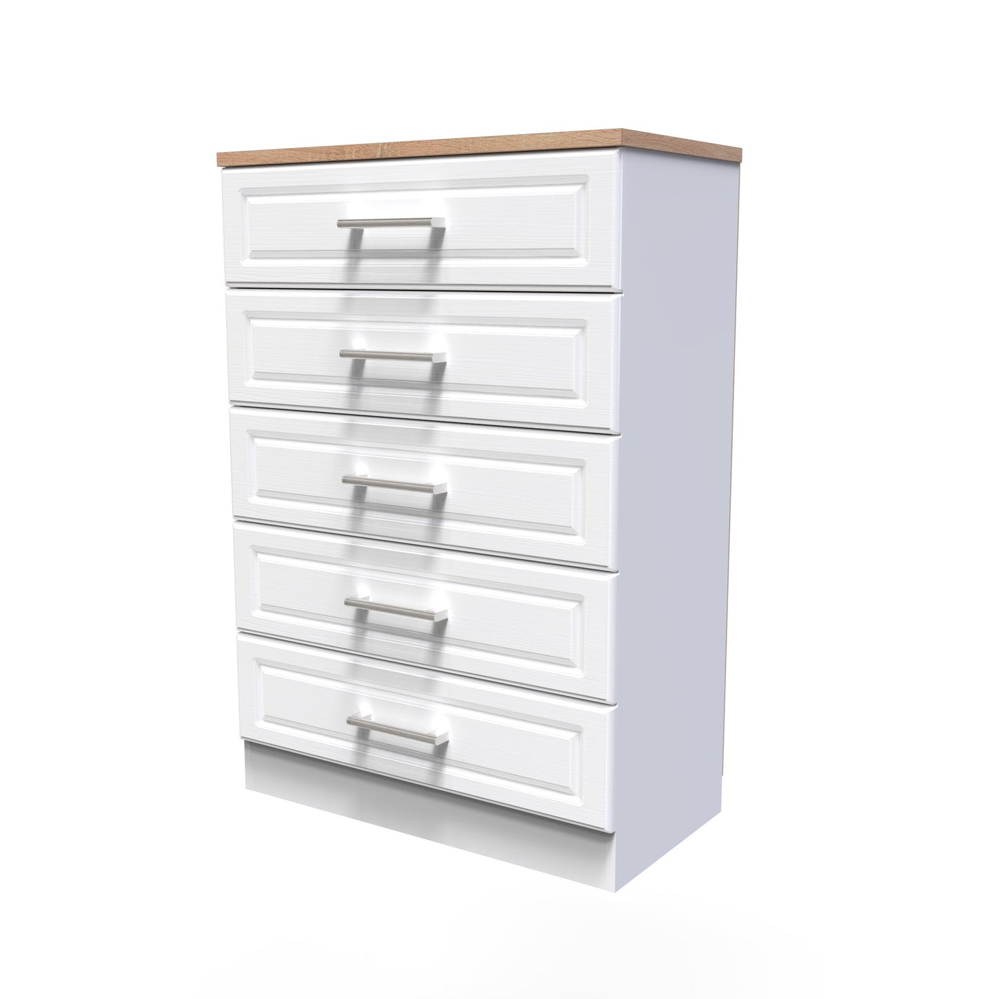 Kent Tall Chest of Drawers White & Oak 5 Drawers 108cm