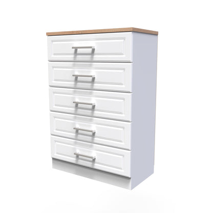 Kent Tall Chest of Drawers White & Oak 5 Drawers 108cm