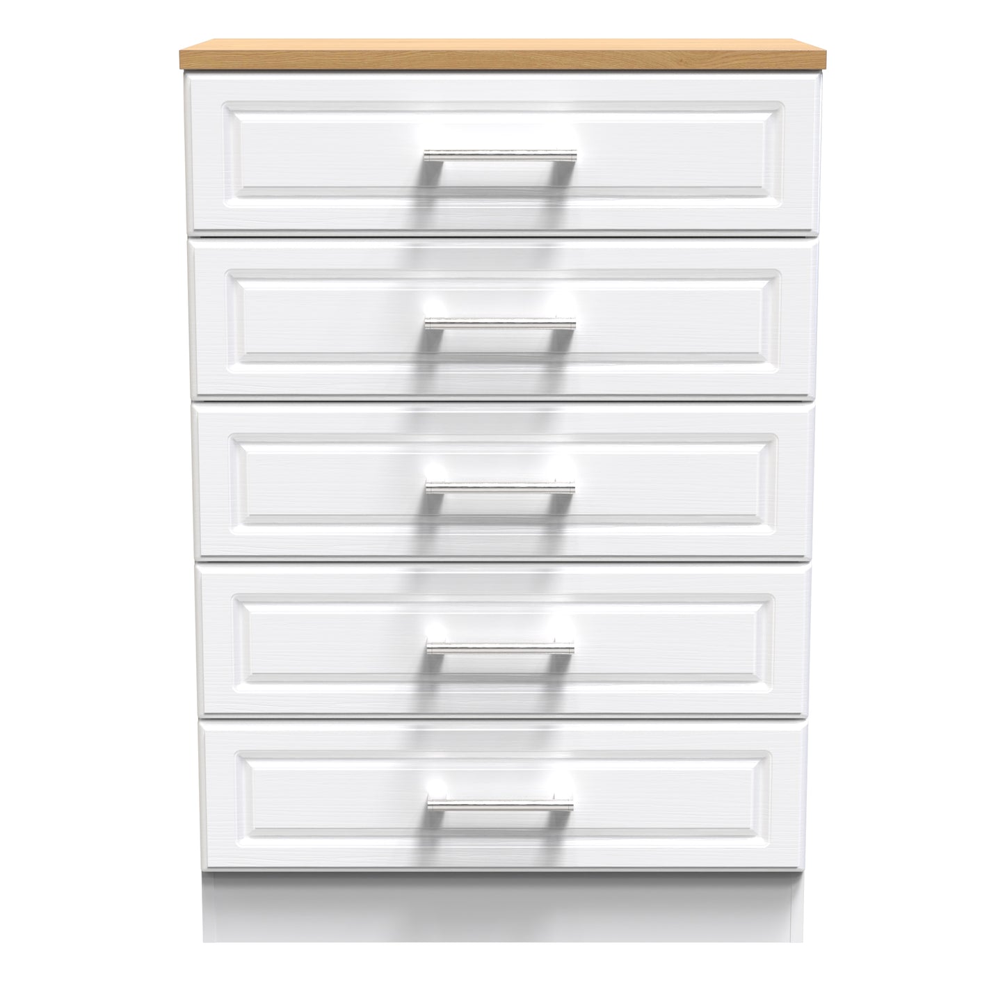 Kent Tall Chest of Drawers White & Oak 5 Drawers 108cm
