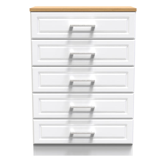 Kent Tall Chest of Drawers White & Oak 5 Drawers 108cm