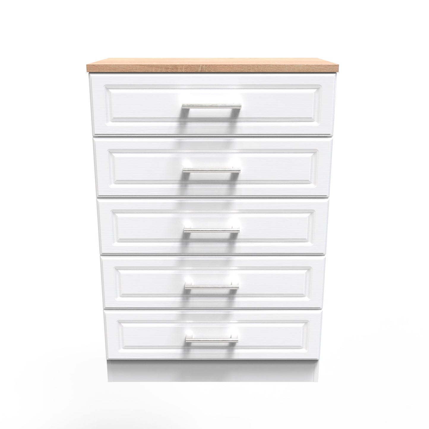 Kent Tall Chest of Drawers White & Oak 5 Drawers 108cm