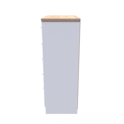 Kent Tall Chest of Drawers White & Oak 5 Drawers 108cm