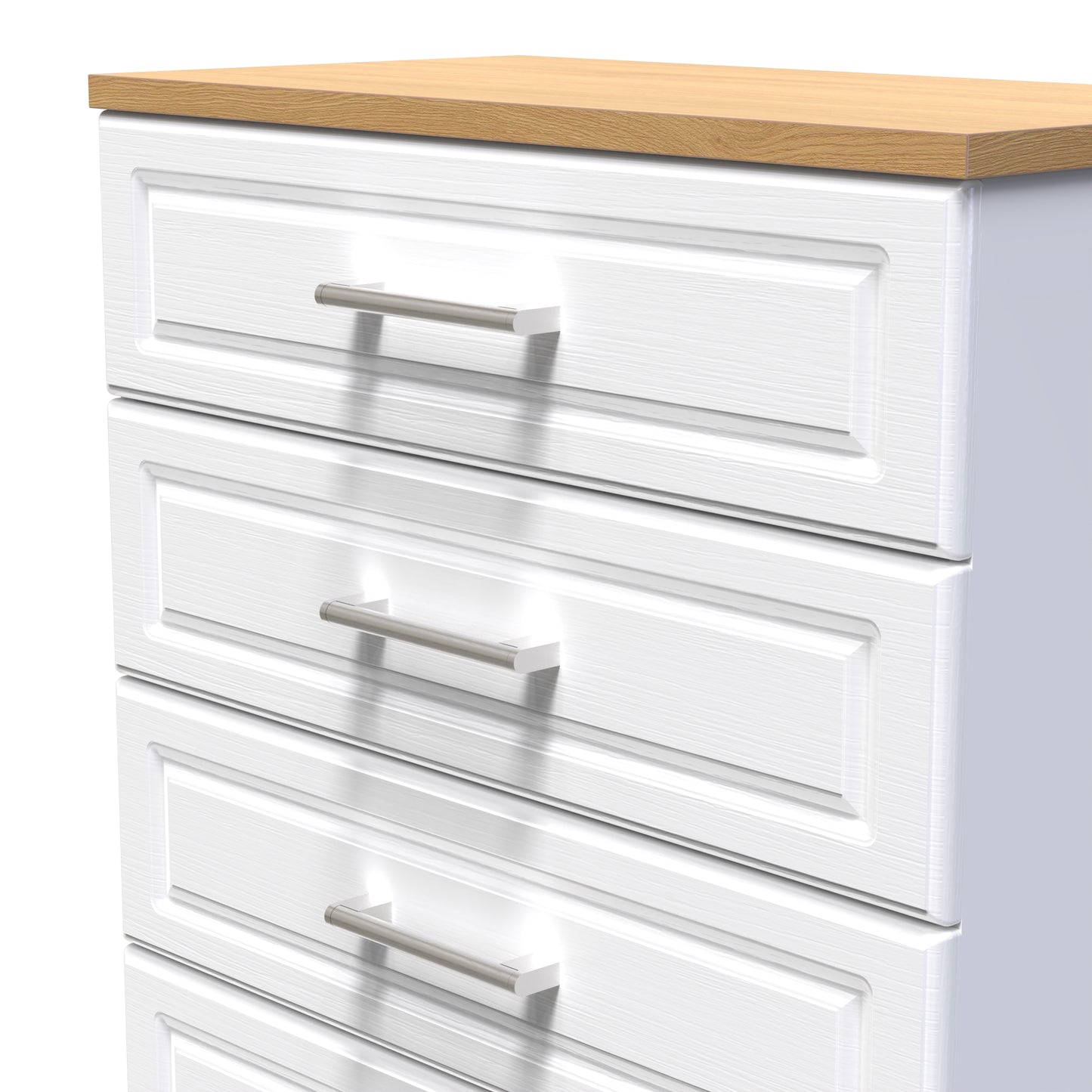 Kent Tall Chest of Drawers White & Oak 5 Drawers 108cm