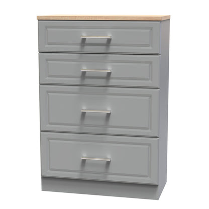 Kent Tall Chest of Drawers Grey & Oak 4 Drawers 108cm