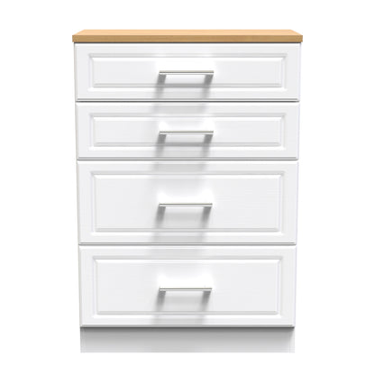 Kent Tall Chest of Drawers White & Oak 4 Drawers 108cm