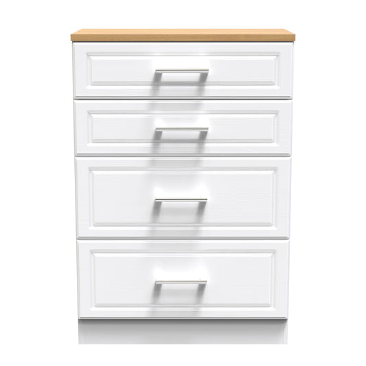 Kent Tall Chest of Drawers White & Oak 4 Drawers 108cm