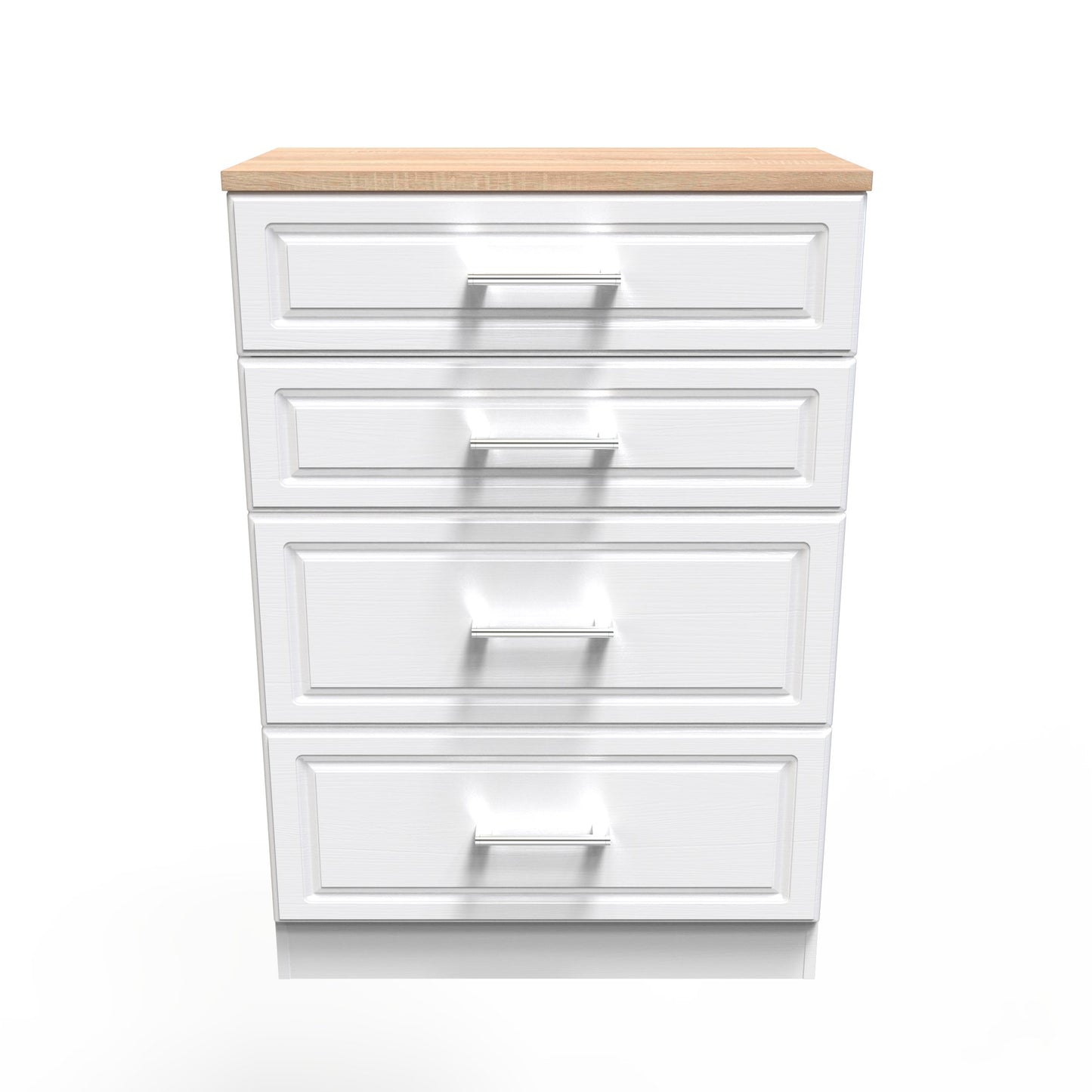 Kent Tall Chest of Drawers White & Oak 4 Drawers 108cm