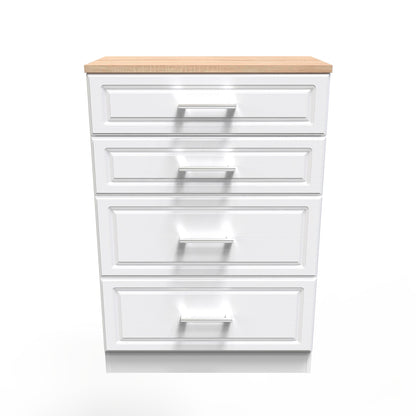Kent Tall Chest of Drawers White & Oak 4 Drawers 108cm