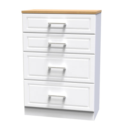 Kent Tall Chest of Drawers White & Oak 4 Drawers 108cm