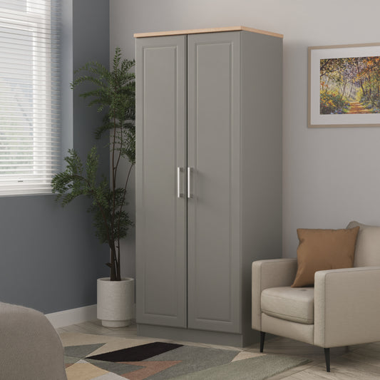 Kent Tall Wardrobe Grey & Oak 2 Doors 1 Shelf 182cm